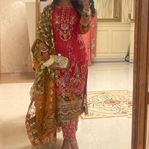 Elegant Pink and Gold Embroidered Pakistani Formal Dress
